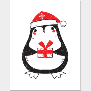 Cheerful Christmas Penguin Posters and Art